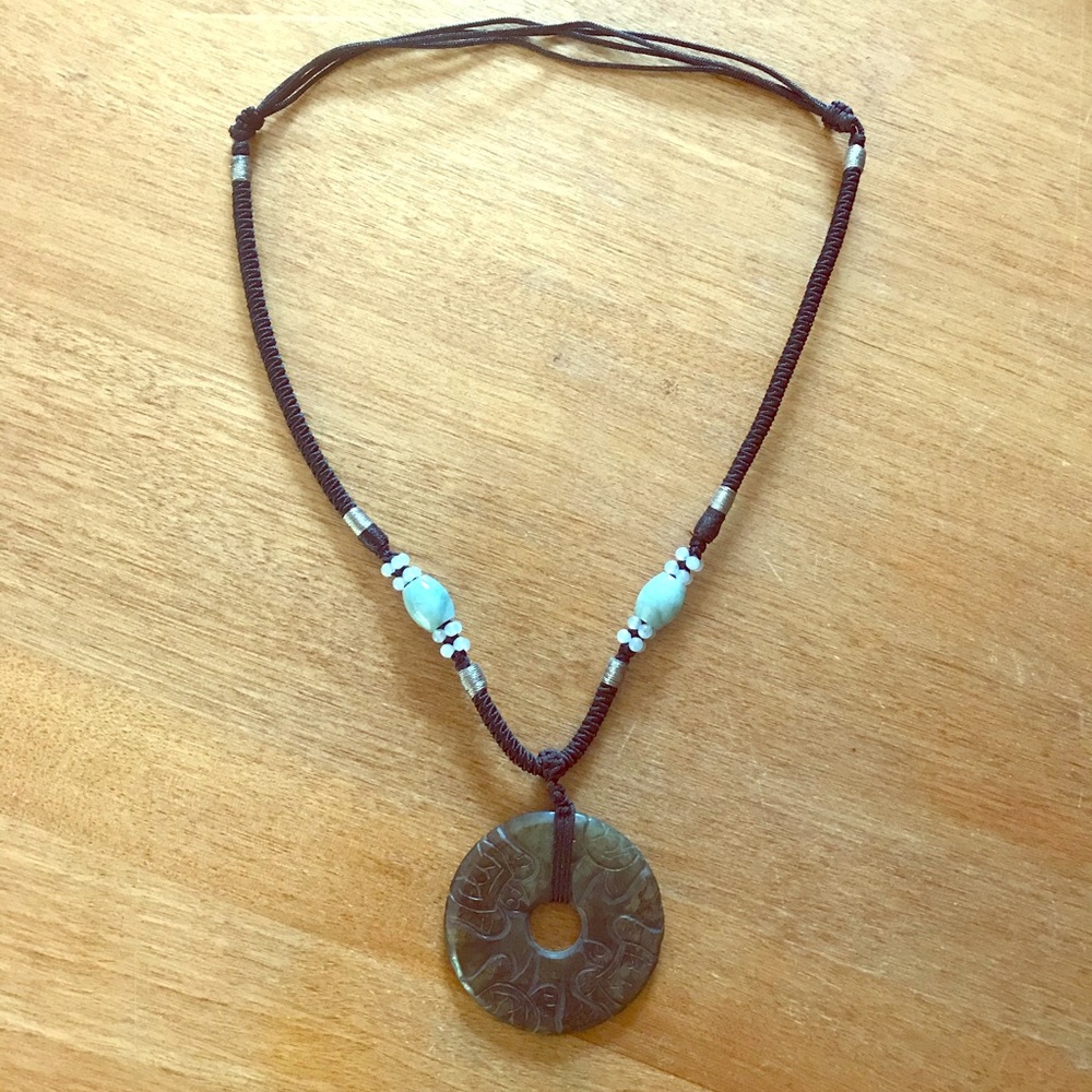 Vintage Asian carved jade luck necklace